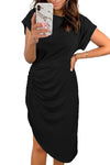 Side Shirring Short Sleeve Mini Dress