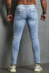 Men's Skull Print Patchwork Distressed Skinny High Waist Jeans
