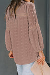 Swiss Dot Split Neck Ruffle Babydoll Blouse