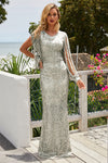 Sequin Fringe Sleeve Party Maxi Evening Dress