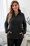 Heathered Turn-down Zip Collar Plus Size Sweatshirt