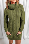 Colorblock Cowl Neck Cable Knit Sweater Dress