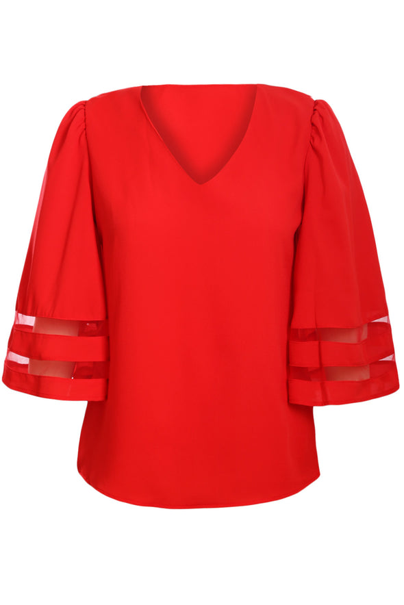 Flare Sleeve V Neck Loose Blouse