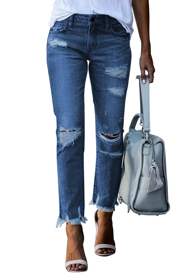 Light Blue Distressed Boyfriend Denim Pants
