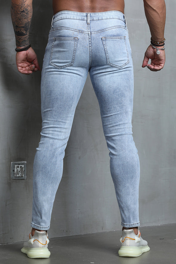 Men's Skull Print Patchwork Distressed Skinny High Waist Jeans