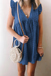 V Neck Ruffled Sleeves Perforating Babydoll Dress