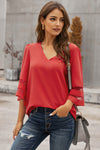 Flare Sleeve V Neck Loose Blouse