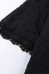 V Neck Lace Crochet Swiss Dot Short Sleeve Blouse