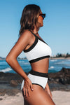 One Shoulder Patchwork High-waisted Bikini Set