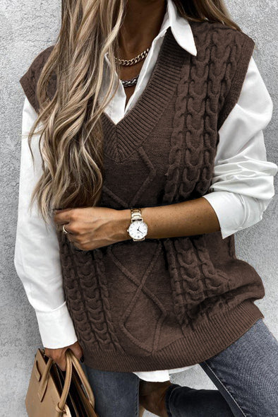 Wine Sleeveless Cable Knitted Sweater Tank