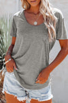 Solid Pocket Front Scoop Neck Short Sleeve T-shirt