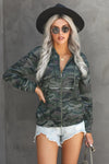 Army Green Camo Print Zip Up Hooded Jacket