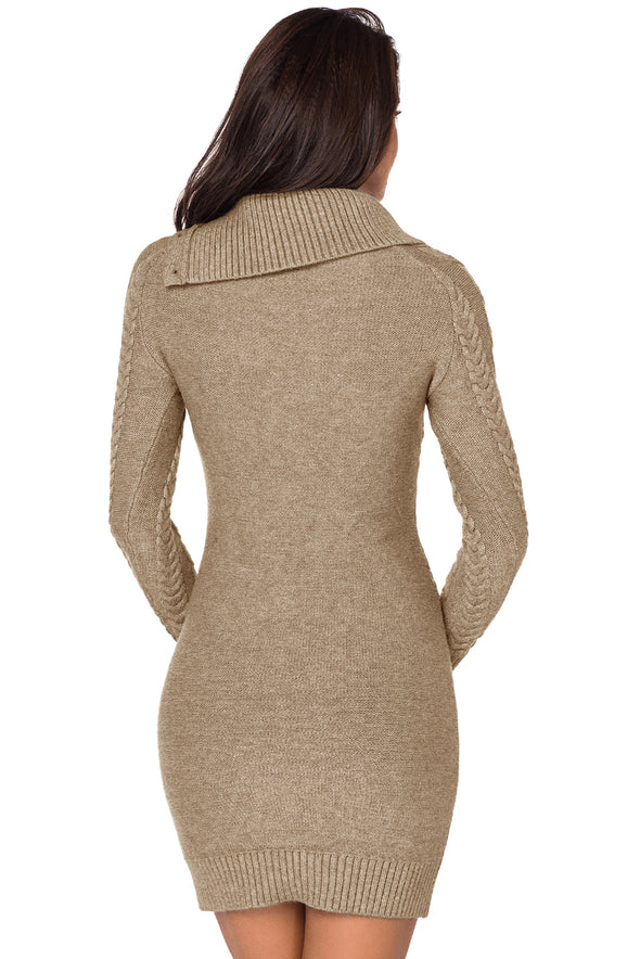 Asymmetric Buttoned Collar Black Bodycon Sweater Dress