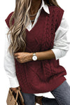 Wine Sleeveless Cable Knitted Sweater Tank