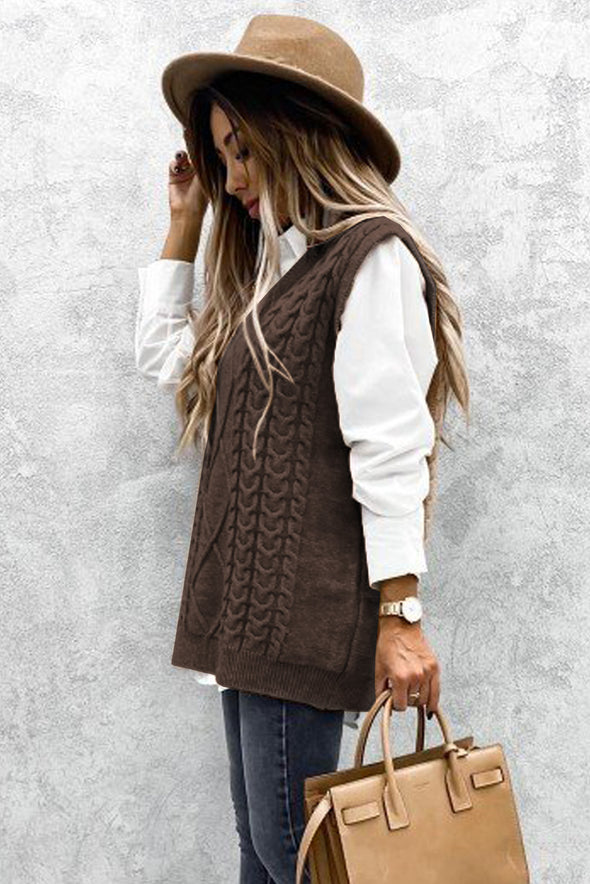 Wine Sleeveless Cable Knitted Sweater Tank