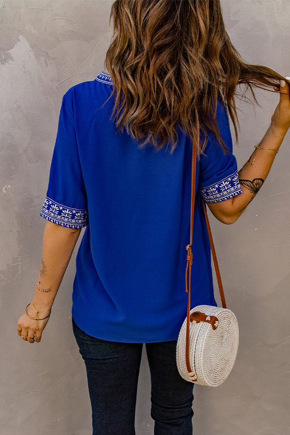 Chic Boho V Neckline Half Sleeve Blouse