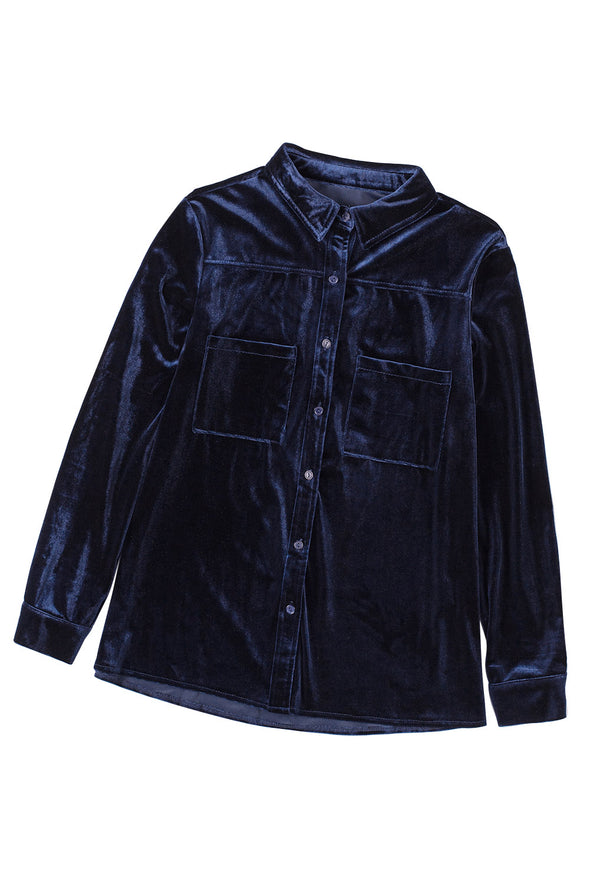 Retro Velvet Pocket Long Sleeve Shirt