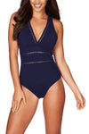 Floral Print Lattice Plunge One Piece Swimsuit