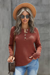 Henley Pullover Drop Shoulder Sweater with Slits
