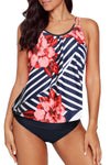 Print Criss Cross Hollow-out Tankini Swimwear