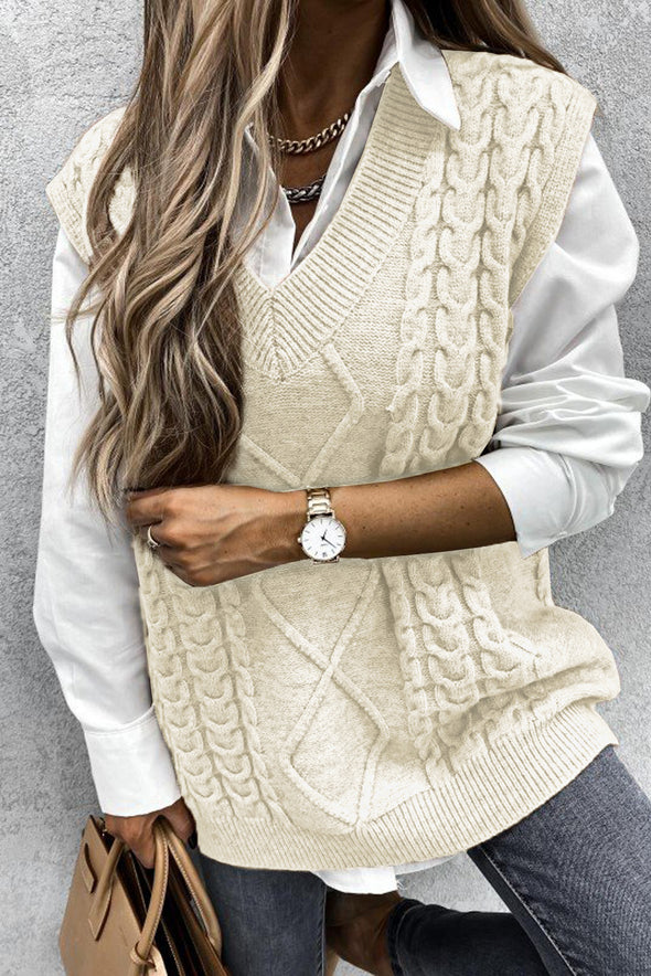Wine Sleeveless Cable Knitted Sweater Tank
