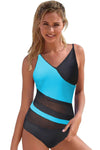 Colorblock Mesh Backless One-piece Swimwear