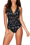 Floral Print Lattice Plunge One Piece Swimsuit