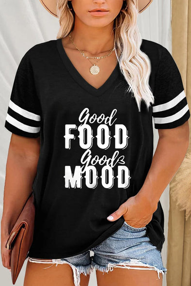 Plus Size Stripes Stitching Sleeve V Neck T-shirt