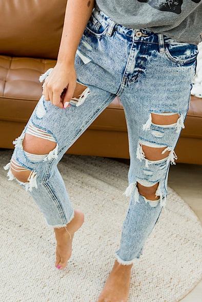Wash Ripped Slim-fit Jeans