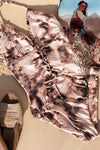 Tie Dye Lace Up Front Plunging V One Piece Swimsuit