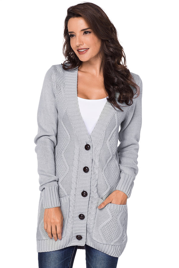 Front Pocket and Buttons Closure Cardigan