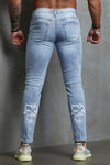 Men's Skull Print Patchwork Distressed Skinny High Waist Jeans