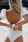 Sexy Bubble Sleeves High Waisted Swimsuit