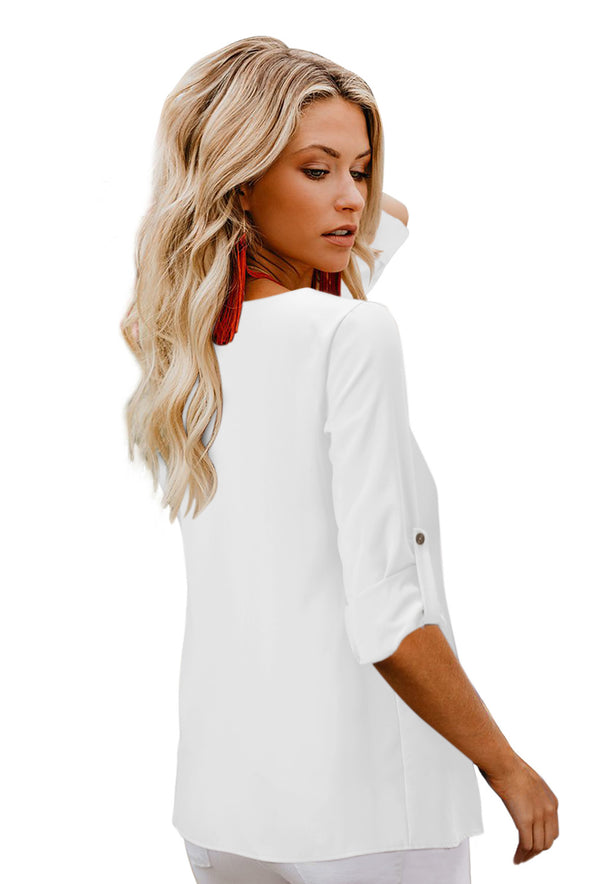Button Detail Roll up Sleeve Blouse