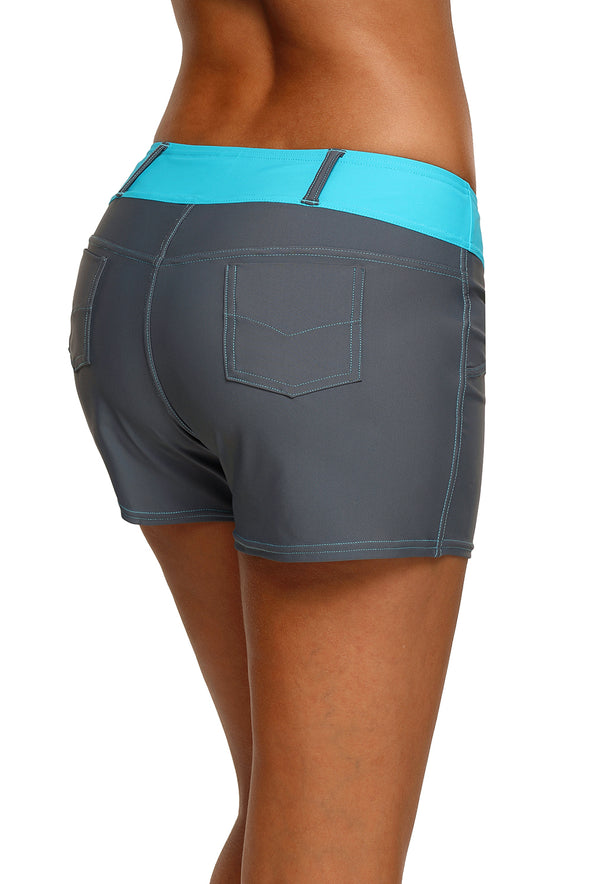 Coral Waistband Faux Denim Sports Shorts