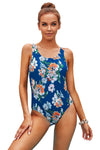 Floral Print Criss Cross U-neck One-piece Swimsuit