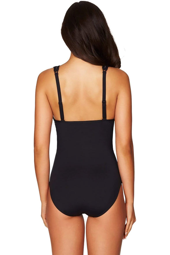 Floral Print Lattice Plunge One Piece Swimsuit