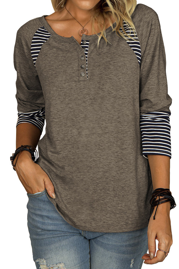 Casual Striped Color-Block Crew Neck Shirt