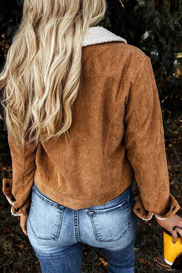 Army Green Sherpa Lining Corduroy Jacket