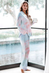 Multicolor Tie-dye Long Sleeve Shirt with Pants Pajamas Set