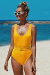 Ribbed One-piece Swimsuit with Belt