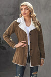 Khaki Lapel Collar Button Fleece Jacket