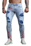 Men's Skull Print Patchwork Distressed Skinny High Waist Jeans