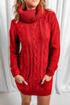 Colorblock Cowl Neck Cable Knit Sweater Dress