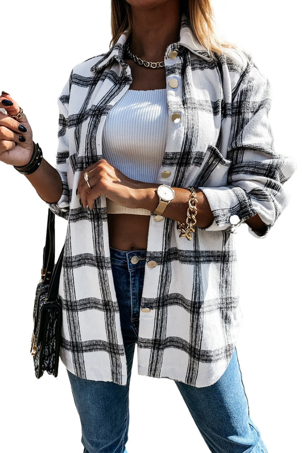 Plaid Pattern Buttoned Shirt Coat with Slits