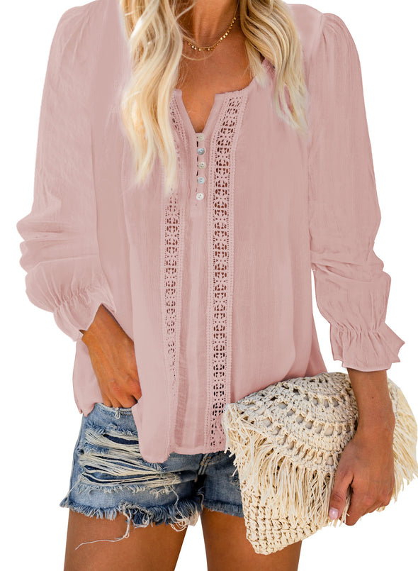 Bohemian Bubble Sleeve Eyelet Blouse