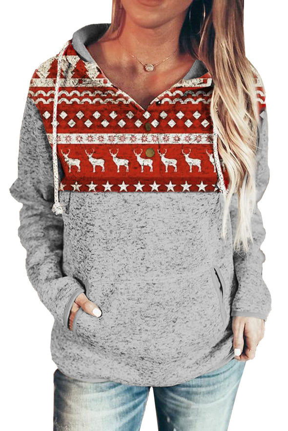 Christmas Reindeer Print Stitching Hoodie