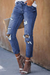 Fading Distressed Holes Crop Jeans