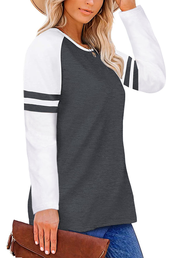 Crewneck Striped Splicing Sleeve Patchwork Plus Size Top