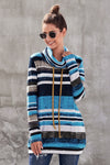 Multicolor Cowl Neck Striped Long Sleeve Sweatshirt